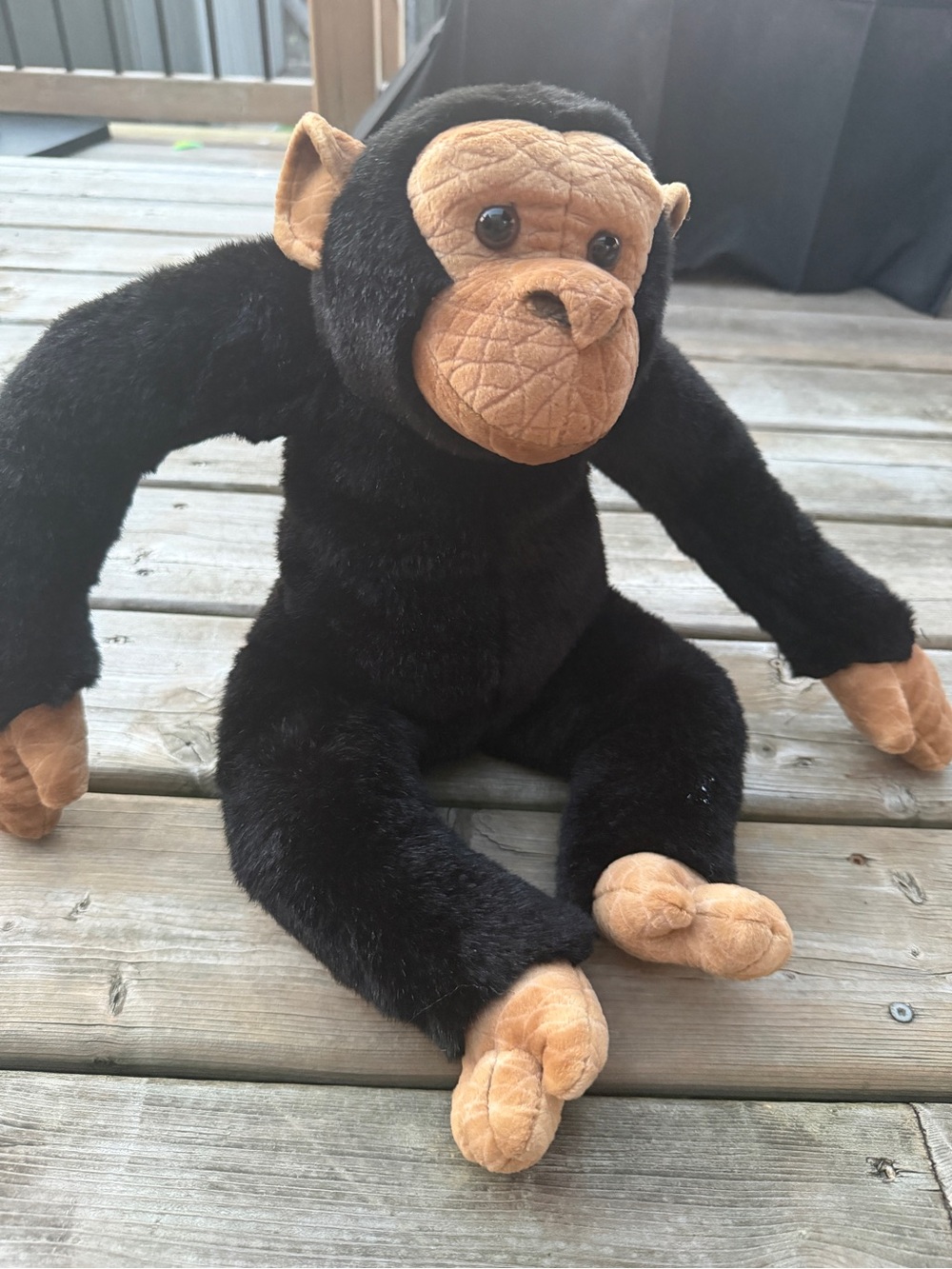 Vintage Pier 1 Imports Large Plush Chimpanzee Monkey Black Brown 18" Stuffed